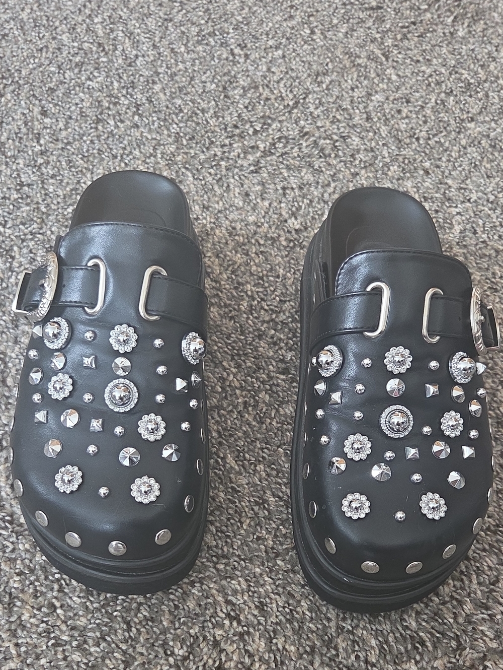 Black Studded Embellished Mules
